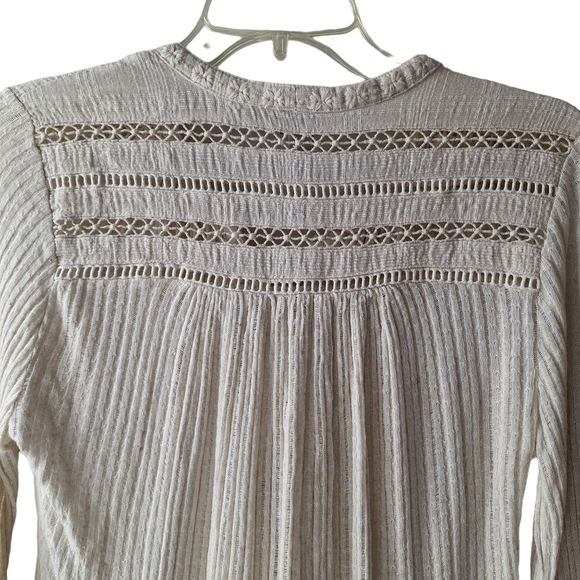 Lucky Brand Size Medium Beige Long Sleeve Textured Henley‎ Pullover Top - Picture 8 of 13